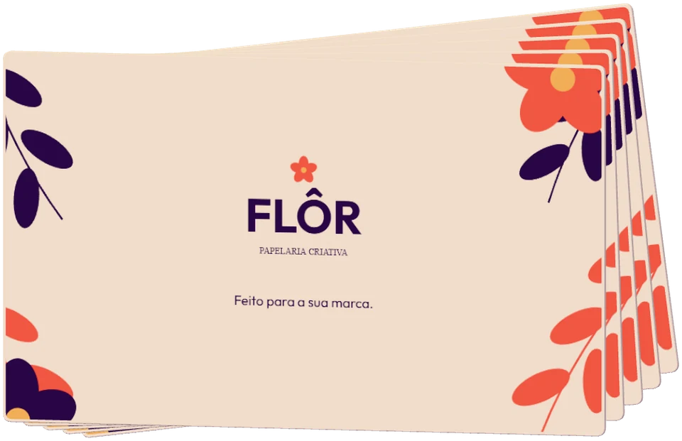 Composição de cartões de visita personalizados com estampa floral.